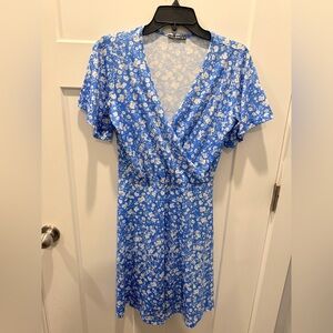 Fensace Blue Floral Wrap Dress Womens Medium Short Sleeve Casual Spring